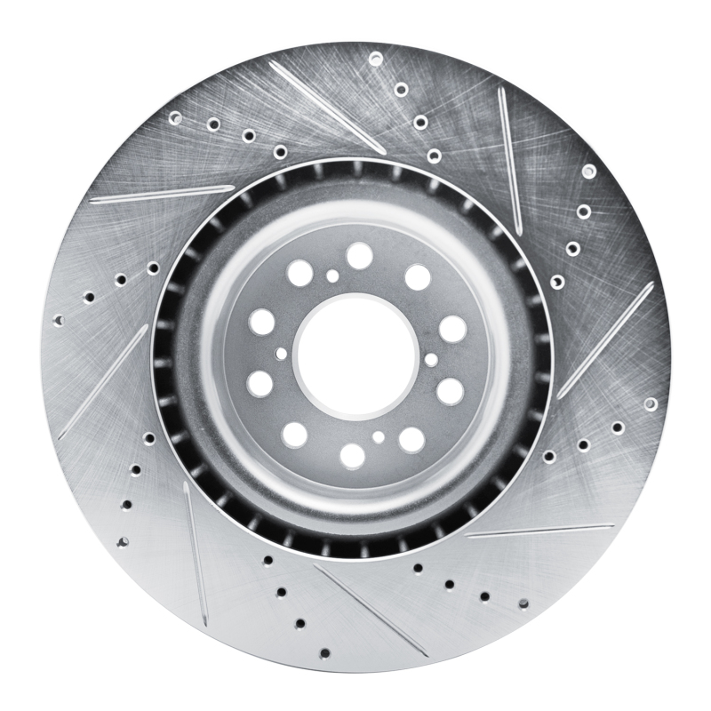 Acura Integra Brake Rotor (1) - Front Left - R1 Concepts - Drilled & Slotted - Silver - `17-`25